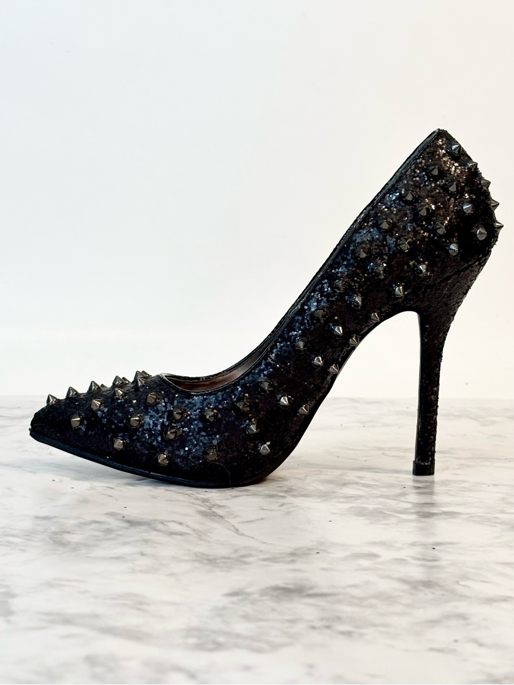 Steve Madden Black Studded Glitter Stiletto Heel - Picture 4 of 10
